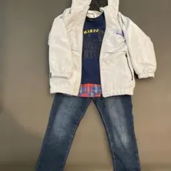 キッズ ウィンドブレーカー mou jon jonトレーナー　デニムパンツ
