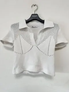 ZARA ザラ　ホワイト メッシュ　ポロシャツ M ニット