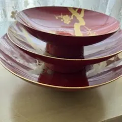 三ツ重 朱塗り盃セット 金蒔絵 亀文様 年代物 アンティーク 希少