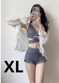 XL 千鳥柄　水着 セクシー 羽織付き リゾート 海外旅行