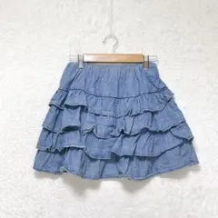 チュチュアンナ ティアード フリル デニム ミニスカート M ウエストゴム 無地のサムネイル