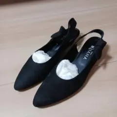 ゆかりんこ様専用、ブラック スエード スリングバック フラットシューズ