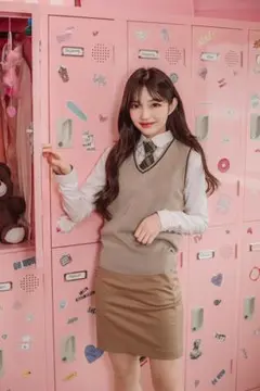 新品 ニット ベスト カーディガン ブラウン 茶色 韓国 制服 学校 アイドル