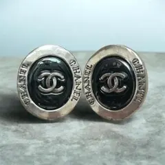 CHANEL ココマーク ラウンド イヤリング シルバー ブラック　正規品