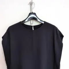 ネービー ブラウス　フレンチスリーブ　Ｌ〜2Ｌ ジョーゼット　 細見えのサムネイル
