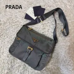 PRADA プラダ　ショルダーバック　三角ロゴ　カーキ　ゴールド