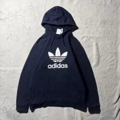 【Y8434】.adidas パーカー　フーディー　サイズ2XO ネイビー