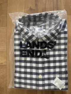 Lands' End ネイビーとホワイトのチェック柄長袖シャツ　春夏のサムネイル
