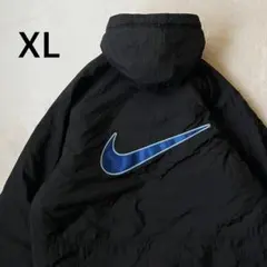 NIKE ナイキ XL ベンチコート 黒ブラック 刺繍 フード ジャケット 防寒