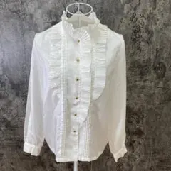 長袖ブラウス　華やかブラウス　白ブラウス　フリルブラウス　長袖白　13号　L