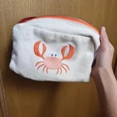 カニ 刺繍 ポーチ キャンバス地　フライングタイガー