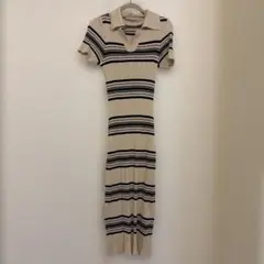 SHEIN DAZY ストライプ柄リブニットワンピース 半袖 ホワイト S