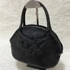 【美品】IBIZA フラワーモチーフ レザー ハンドバッグ ブラック チャームのサムネイル