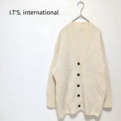 イッツインターナショナル 白 Vネックカーディガン 長袖 ウールブレンド 洗える