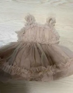 ベージュ フリル チュール ワンピース