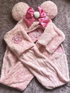 ディズニー マフラーキャップ ヒョウ柄 ピンク ミニー リボン