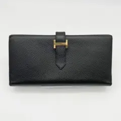 エルメス ベアンデュプリ 三つ折り ネイビー ピンク 長財布 【赤字価格