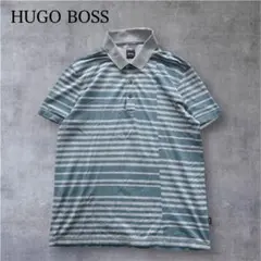 HUGO BOSS ポロシャツ ボーダー柄 レギュラーフィット ロゴタグ 異素材