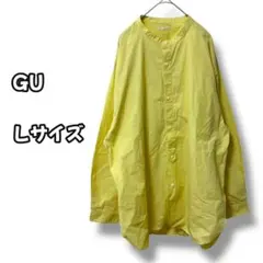 N0920　バンドカラーシャツ　長袖　コットン　イエロー　Lサイズ