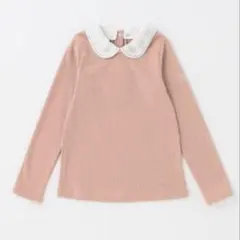 レース付き襟 ピンク 長袖カットソー