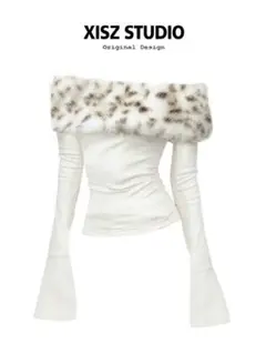 平成ギャル　Y2K風 ファー付きオフショルダー トップス ギャル系 韓国風