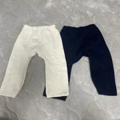 アイボリー・ネイビー ケーブルニット風パンツ 2点セット70〜80