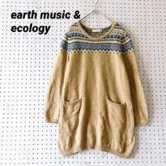 アースミュージックエコロジー ノルディック柄ニットワンピース ポケット付き（F）