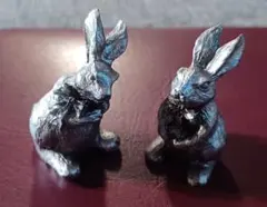 【美品】ウサギの置き物 シルバー 2体セット 小型