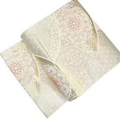 袋帯 華紋 扇 青海波 花 唐草 金 ピンク オレンジ