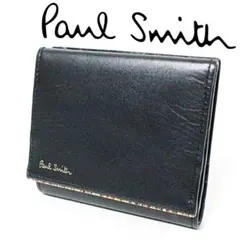 新品 箱付 ポールスミス ストライプBOX小銭入 コンパクト二つ折り財布 紺