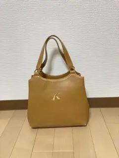 【気まぐれ価格‼️】Kitamura キャメル色 レザー ハンドバッグ ロゴ入り