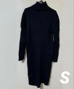 新品未使用 ニット ロングワンピース ブラック Sサイズ ハイネック リブ 韓国