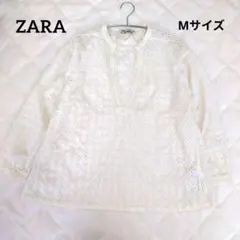 ❀3/29終了❀ZARA 刺繍レースブラウス 白 M 七分袖 Vネック