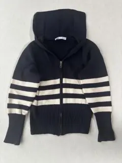 ZARA ザラ ボーダー ニットカーディガン フード ジップアップ M セーラー