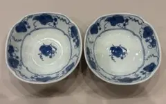 青い葡萄模様の陶器皿2枚セット