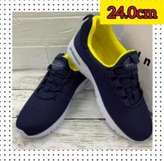 24.0cm★新品 レディーススニーカー☆ スリッポン メッシュ エアー 紺色