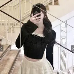 GRL レイヤード風スクエアネックレースリブトップス dk1370