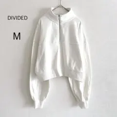 DIVIDED スウェット ハーフジップ クロップド丈 裏起毛 ホワイト Mのサムネイル