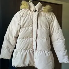 ユニクロ★ダウン コート140サイズ★くすみ ピンク ファー　フード取り外し可