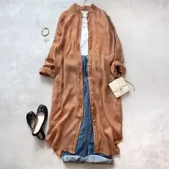 美品 ◆ BLANC basque ラミーローンシャツワンピース　ブラウンのサムネイル