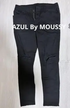 AZUL by MOUSSY ブラック スリムフィットダメージパンツ