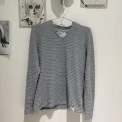 グレー ストライプ Vネック カットソー Sサイズ