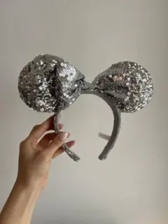 シルバー スパンコール ミッキーカチューシャ