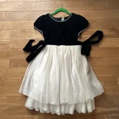 【美品】黒　ドレス　レース　パール　　発表会　結婚式　140 子供用