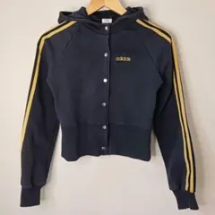 adidas トラックジャケット トレフォイル 刺繍 ロゴ ブラック 金色 M