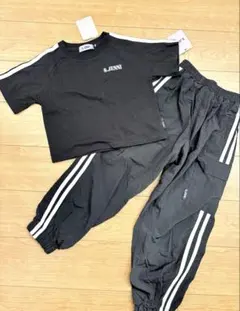 新品S.JENNI サイドストライプ 黒 ナイロン ロングパンツtシャツ140