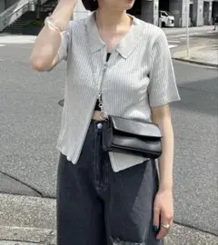 ダブルZIPラメリブ半袖カーディガン