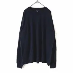 ランズエンド 無地カットソー クルーネックトップス 長袖 M ネイビー コットンのサムネイル