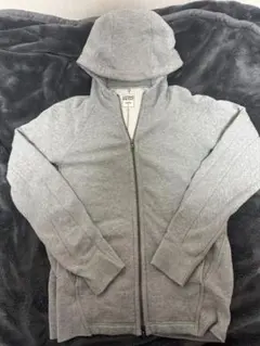 グレー フード付きダブルジップパーカー