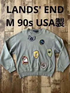LANDS'END ランズエンド 90s ワッペンスエット カーキ M USA製のサムネイル